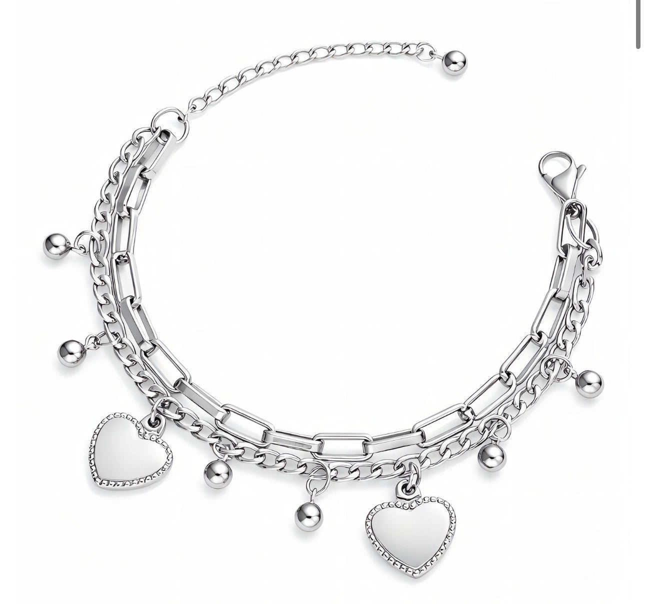 SILVER HEARTS CHARM BRACELET
