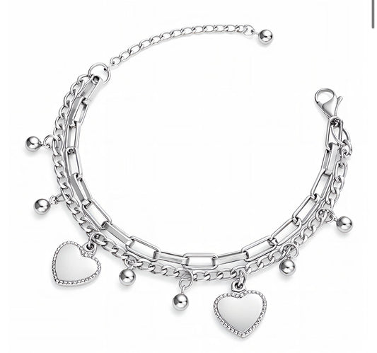 SILVER HEARTS CHARM BRACELET